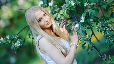 Светлые волосы, голубые глаза, лицо, длинноволосого, кольца, браслет