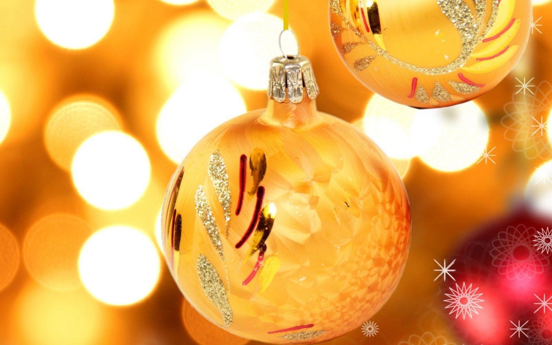 Картинки Рождественские украшения, воздушные шары, желтый, пара, узор, макро фото и обои на рабочий стол