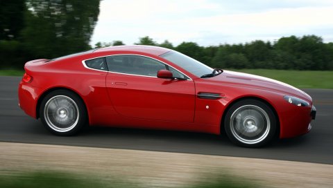 Aston martin, v8, vantage, 2008, красный, вид сбоку, стиль, скорость