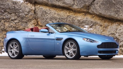Aston martin, v8, vantage, 2006, синий, вид сбоку, кабриолет, стиль