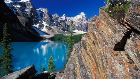 Моренское озеро, Канада, озеро, девственная природа, скалы, скала, синий