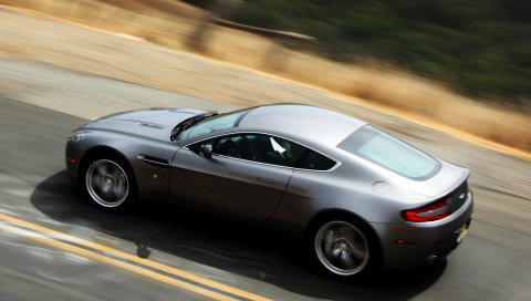 Aston martin, v8, vantage, 2008, серый металлик, вид сверху, скорость