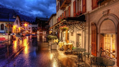Швейцария, улица, кафе, вечер, hdr