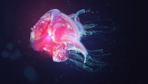 Медуза, подводный, светлый, тень