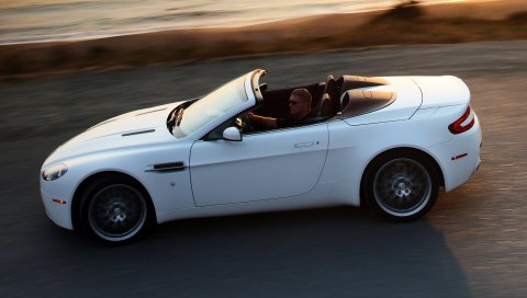 Aston martin, v8, vantage, 2008, серебро, вид сбоку, автомобили, горы