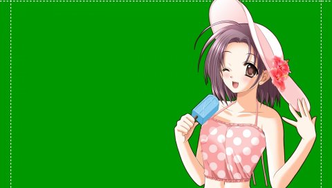 Nishimata aoi, девушка, шляпа, подмигивание, мороженое