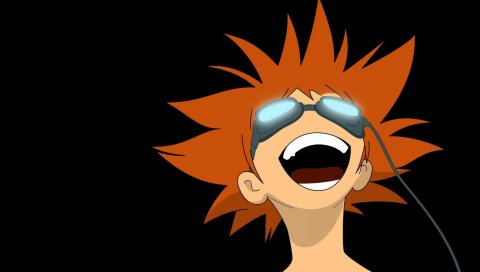 Ковбой bebop, ed, черный фон, очки безопасности, смех