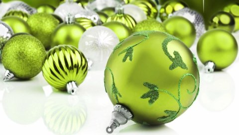 Рождественские украшения, воздушные шары, разнообразие, зелень, праздник, атрибуты