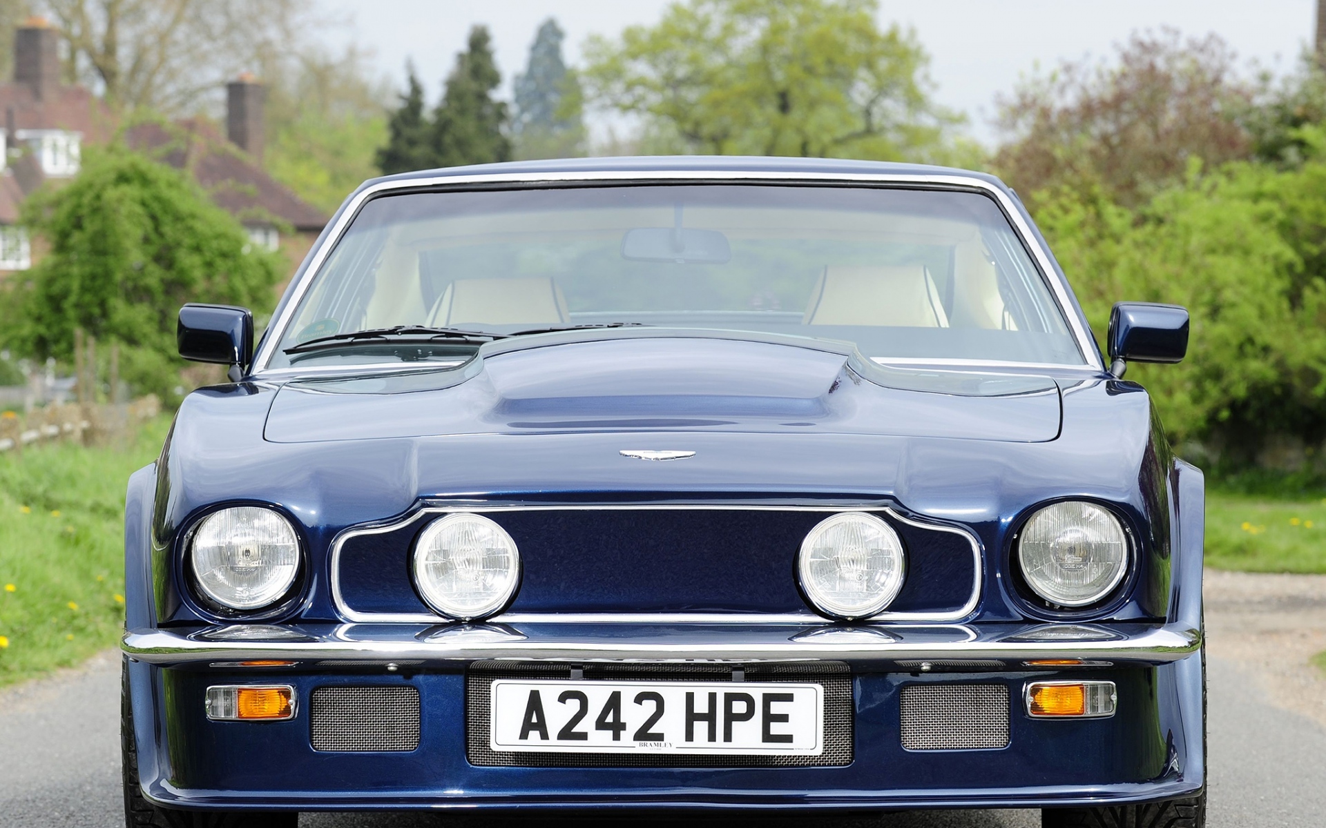 Картинки Aston martin, v8, vantage, 1977, синий, вид спереди, автомобили, деревья фото и обои на рабочий стол