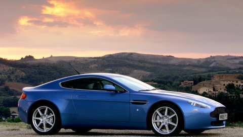 Aston martin, v8, vantage, 2005, синий, вид сбоку, автомобили, природа