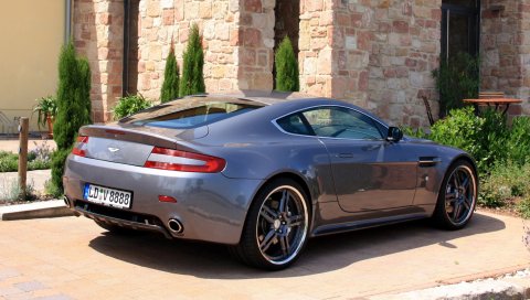 Aston martin, v8, vantage, 2009, серый, вид сбоку, спорт, строительство