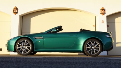Aston martin, v8, vantage, 2011, зеленый, вид сбоку, авто