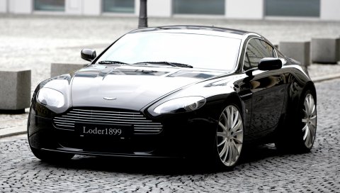 Aston martin, v8, vantage, 2007, черный, вид спереди, стиль, здание