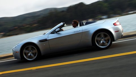 Aston martin, v8, vantage, 2008, серебристый металлик, вид сбоку, автомобили, асфальт