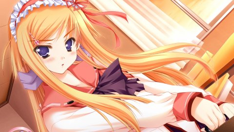 Moekibara fumitake, детская рифма, seifuku, девушка, блондин, глаза