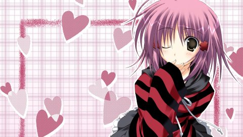 Korie riko, hinamori amu, девушка, юбка, розовые волосы, подмигивание