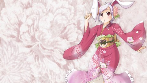 Reisen udongein inaba, bunnygirl, natsumi akira, девушка, уши, кимоно