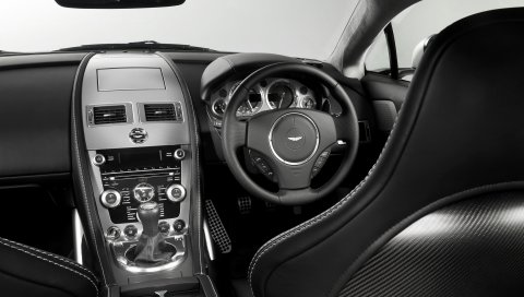 Aston martin, v8, vantage, 2008, черный, салон, салон, руль, спидометр, стиль