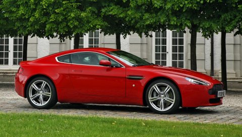 Aston martin, v8, vantage, 2008, красный, вид сбоку, автомобили, здание