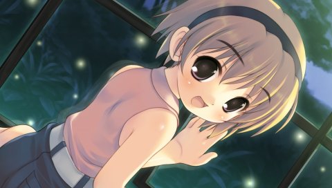 Akiba hideki, higurashi no naku koro ni, houjou satoko, девушка, блондинка, открытый рот