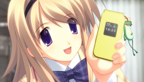 Хаос, голова, nishijou nanami, cg, девушка, блондинка, улыбка, телефон