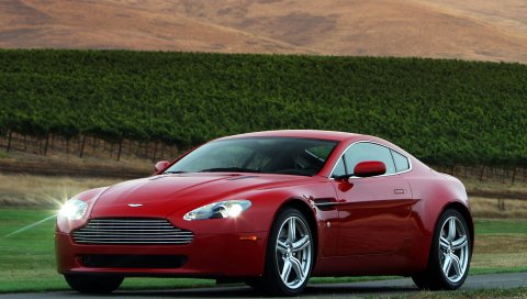 Aston martin, v8, vantage, 2008, красный, вид спереди, стиль, гора