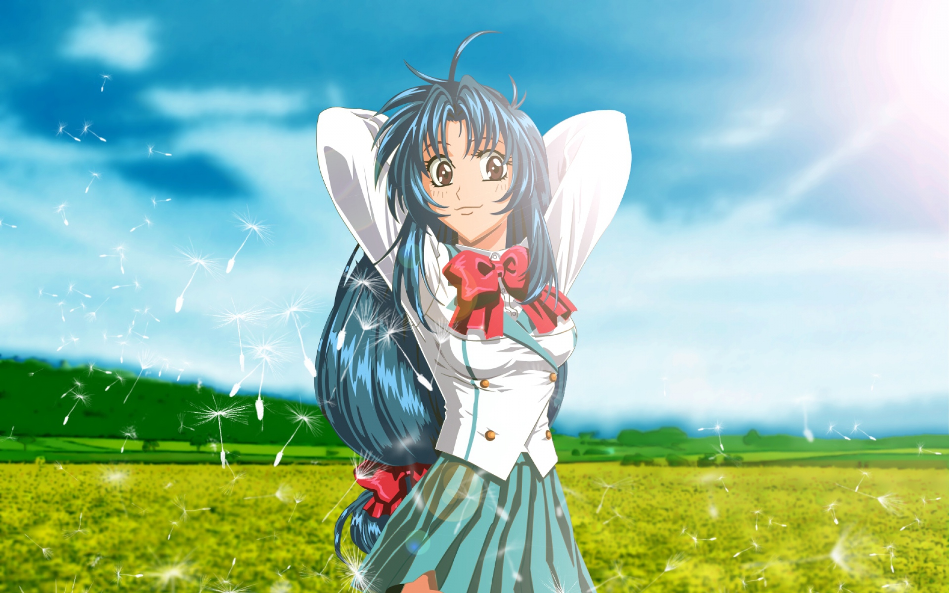 Картинки Полная металлическая паника, chidori kaname, девушка, радость, солнце, пейзаж фото и обои на рабочий стол