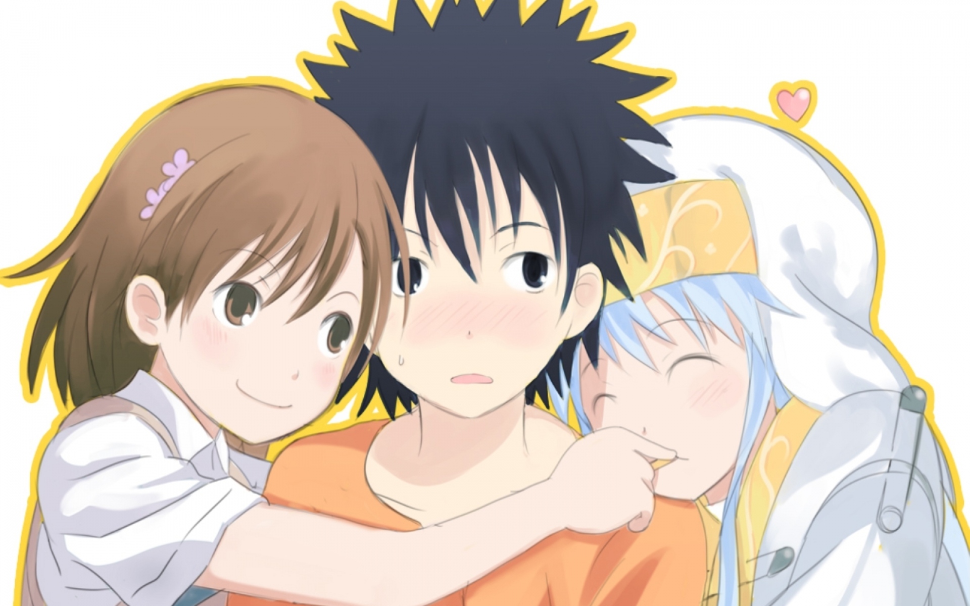 Картинки To aru majutsu no index, misaka mikoto, kamijou touma, мальчик, девушка, обнять фото и обои на рабочий стол