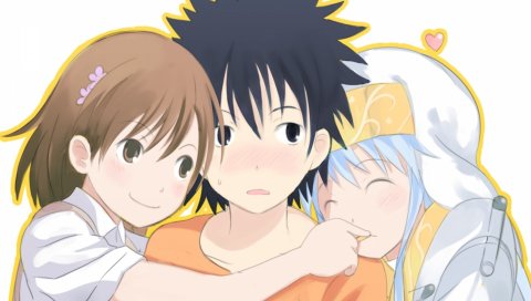 To aru majutsu no index, misaka mikoto, kamijou touma, мальчик, девушка, обнять