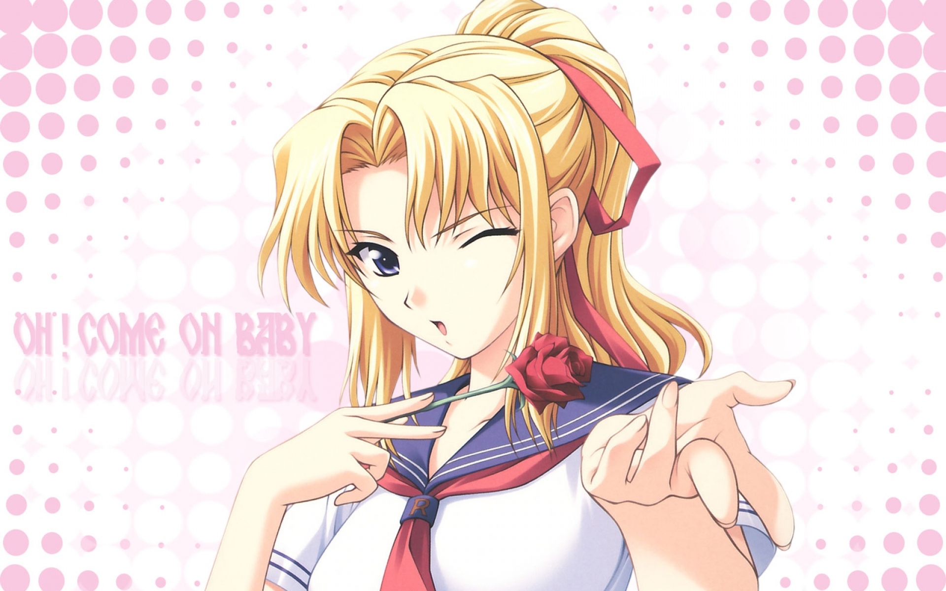Картинки Tsuyokiss cool x sweet, seifuku, девушка, блондин, роза, жест, подмигивание фото и обои на рабочий стол