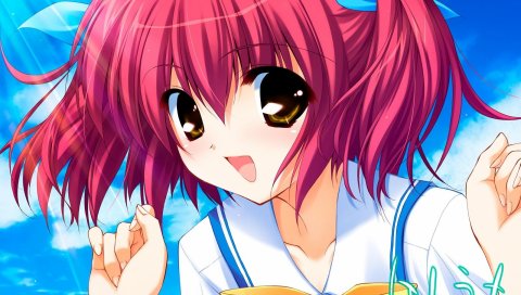 Hoshiuta, jpeg артефакты, девушка, радость, большие глаза
