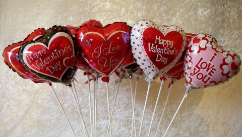 День Святого Валентина, сердца, воздушные шары, знаки, многие
