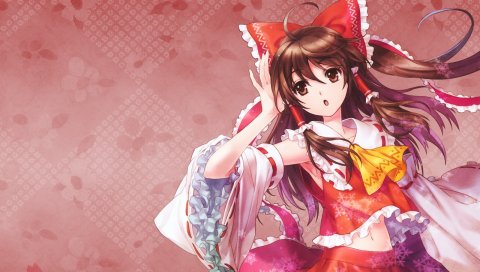 An2a, hakurei reimu, девушка, брюнетка, платье, лук