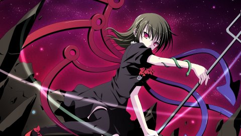 Houjuu nue, narumi yuu, девушки, оружие, движение, платье, чулки