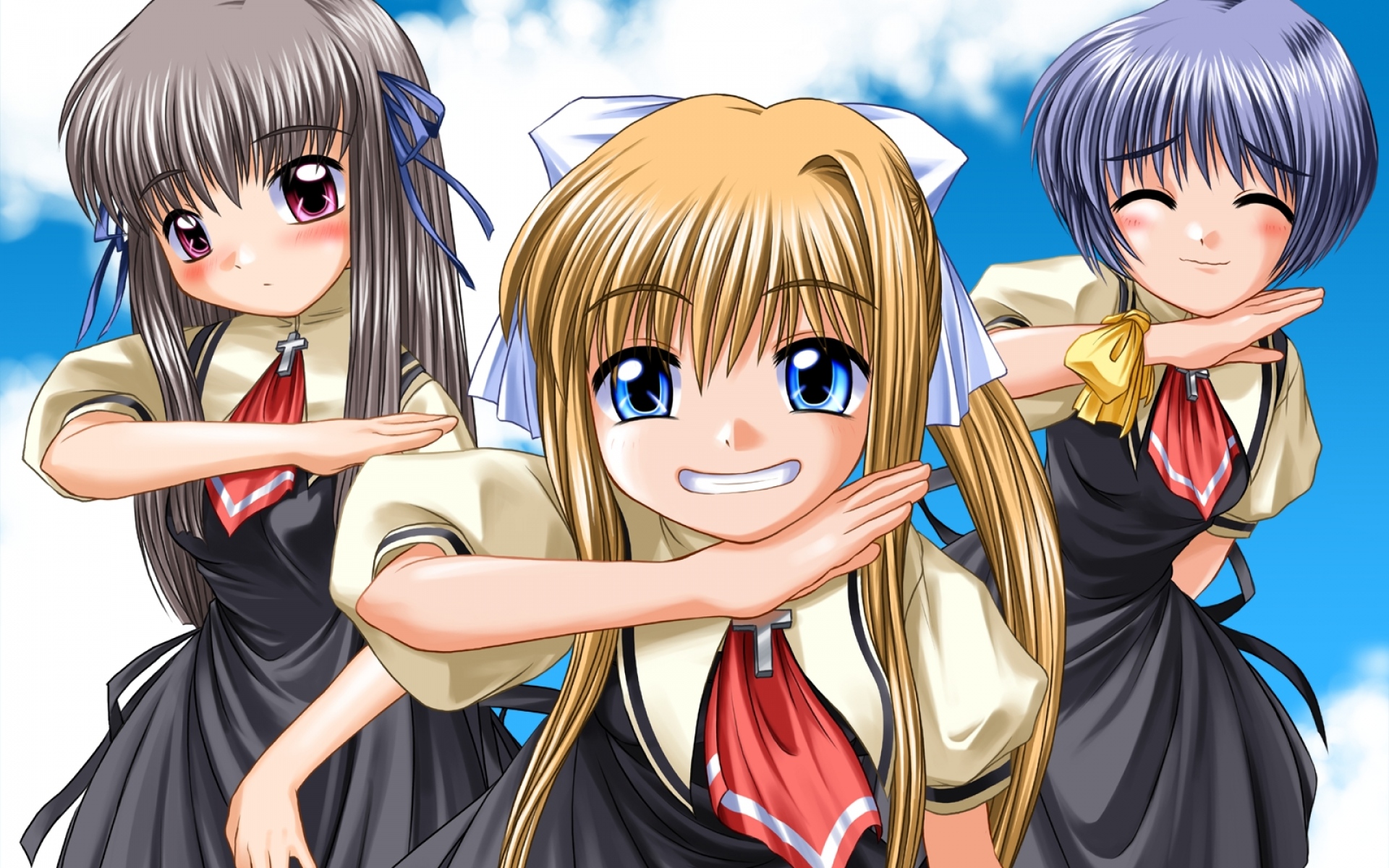 Картинки Bosshi, air, kamio misuzu, tohno minagi, kirishima kano, девушка, фото и обои на рабочий стол