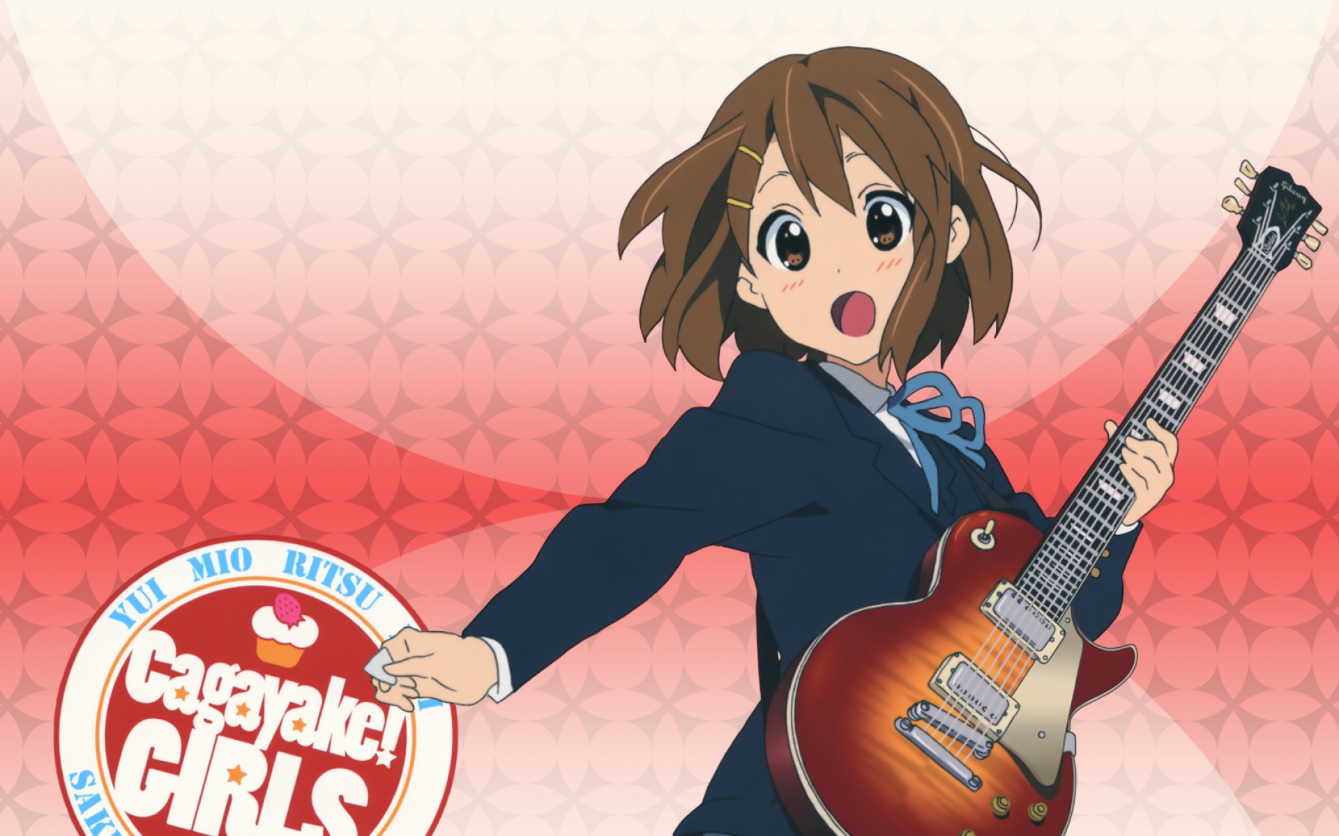 K-on, hirasawa yui, девушка, брюнетка, гитара обои на рабочий стол скачать  бесплатно