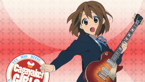 K-on, hirasawa yui, девушка, брюнетка, гитара
