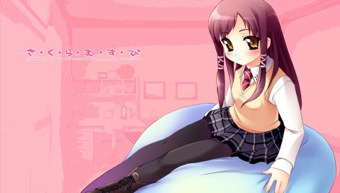 Sakura musubi, sera karen, девушка, брюнетка, осанка