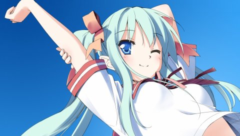 Peko, seifuku, девушка, подмигивание, голубые глаза