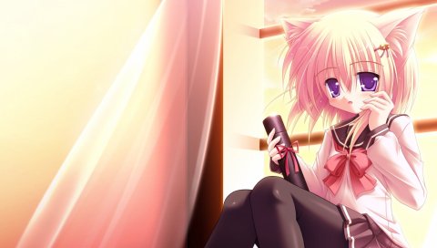 Yokuran, seifuku, чулки, девушка, юбка, уши