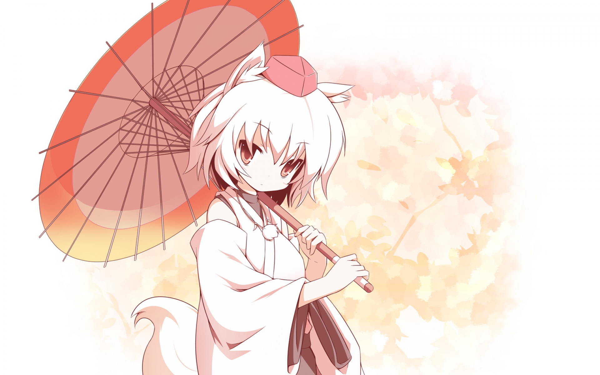 Картинки Inubashiri momiji, девушка, ходьба, зонтик, хвост фото и обои на рабочий стол