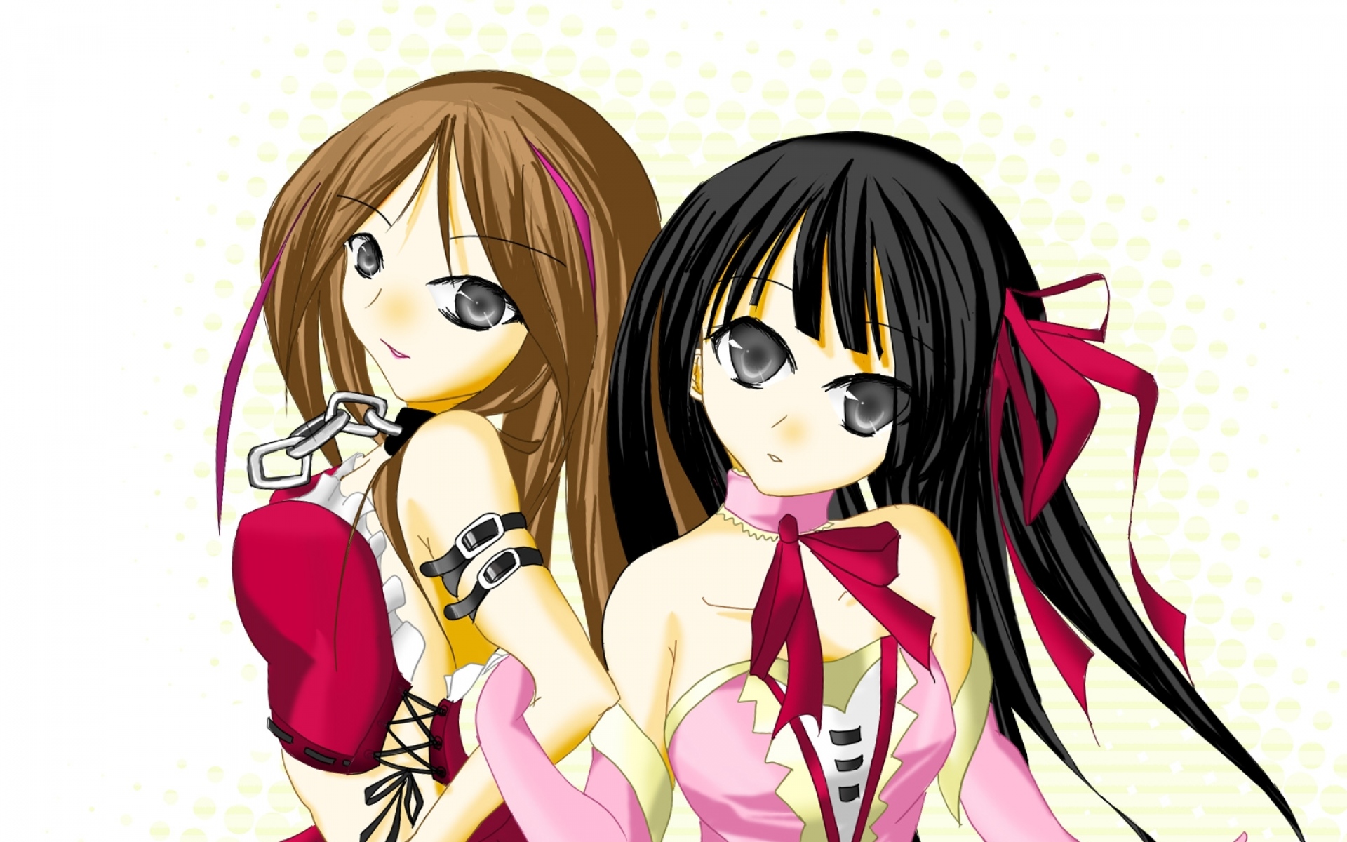Картинки K-on, akiyama mio, yamanaka sawako, девушки, платья, цепочки фото и обои на рабочий стол
