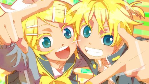 Junji, вокалоид, kagamine rin, kagamine len, joy, gesture