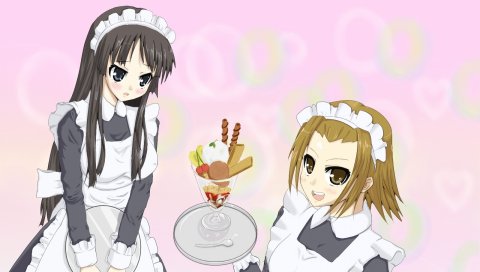 K-on, akiyama mio, tainaka ritsu, девушки, горничные, поднос