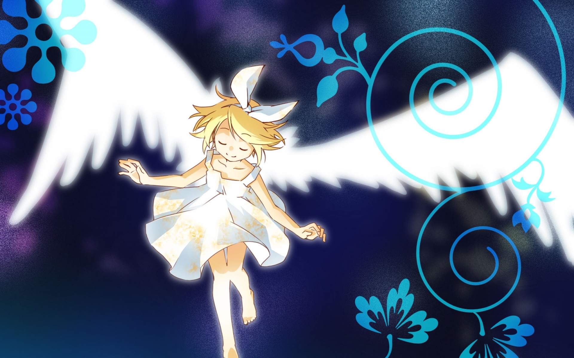 Картинки Junji, вокалоид, kagamine rin, девушка, крылья, ступень, вода фото и обои на рабочий стол