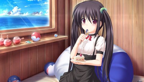 Kageira, pangya, kooh, чулки, девушка, брюнетка, кусок пирога