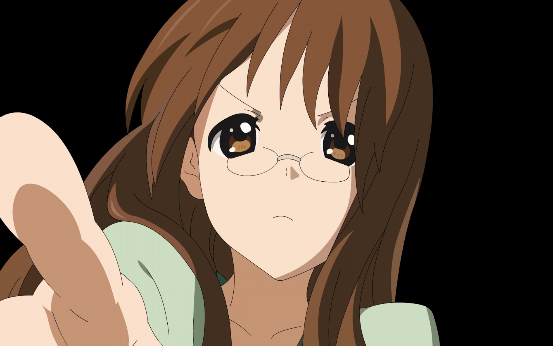 Картинки K-on, yamanaka sawako, девушка, палец, очки, крупный план фото и обои на рабочий стол