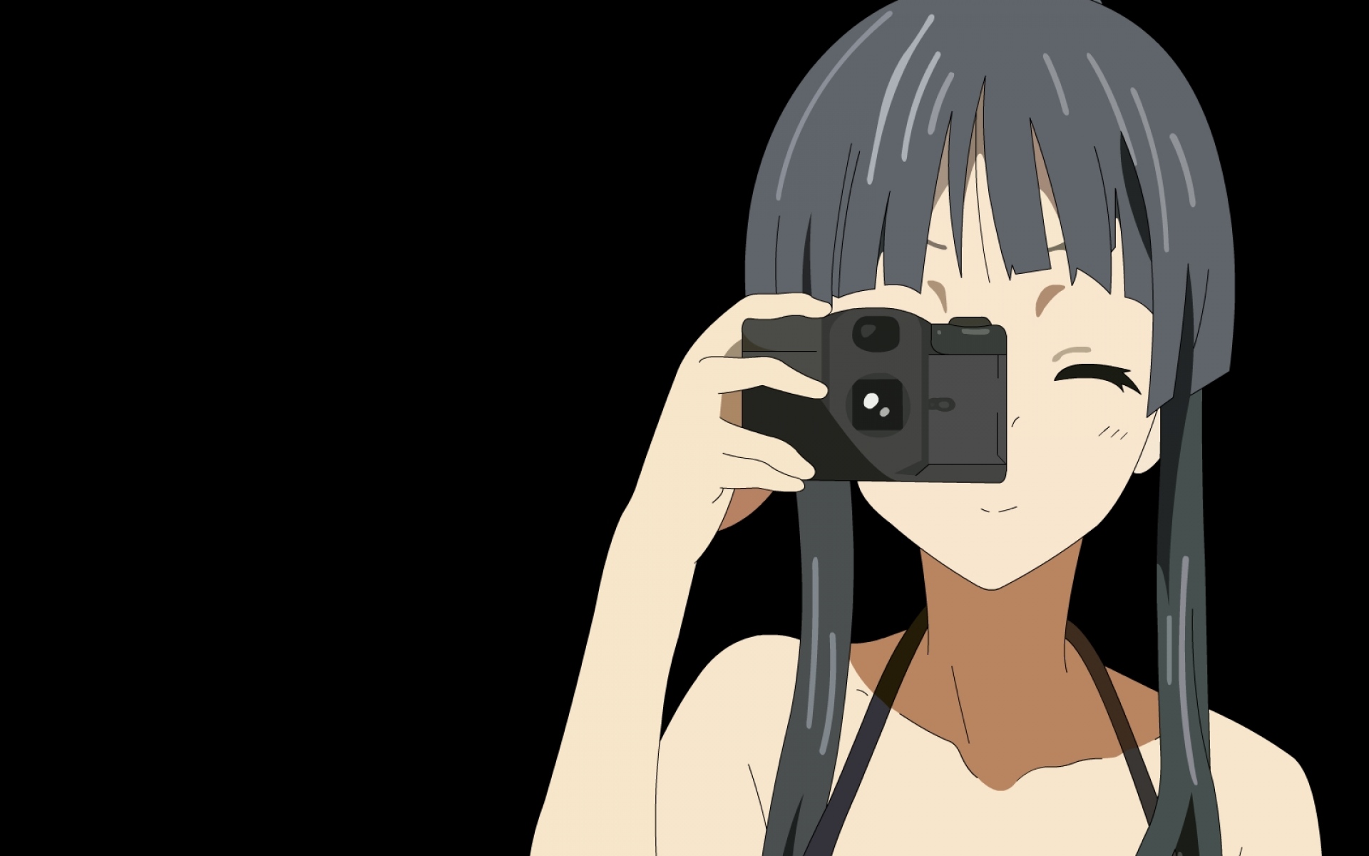 Картинки K-on, akiyama mio, девушка, брюнетка, камера фото и обои на рабочий стол