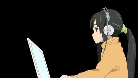 K-on, akiyama mio, девушка, наушники, компьютер