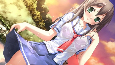 Kantoku, natsu no ame, холст 3, itou hinako, seifuku, ecchi, школьница, дождь, небо
